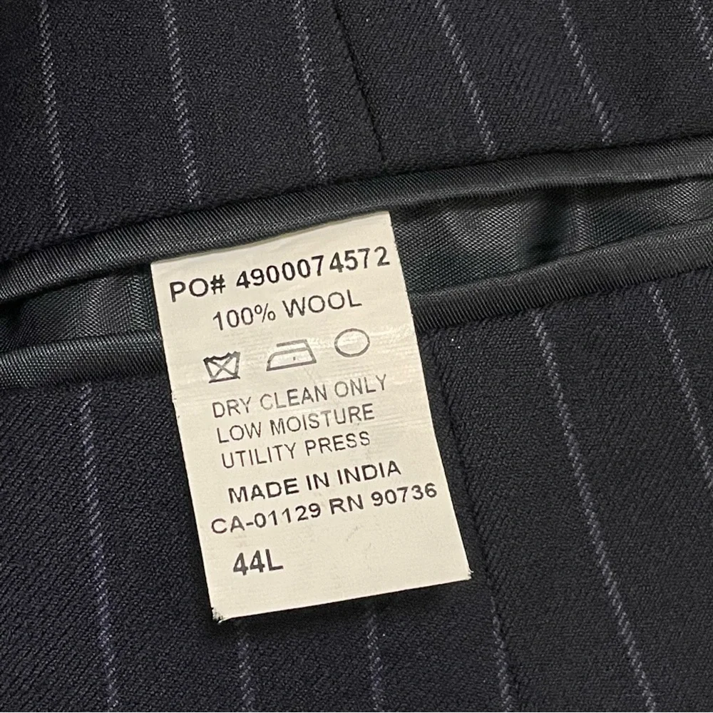 Lauren Ralph Lauren Blazer Sport Coat Navy Blue Pinstriped 2 Button Sz 44 L